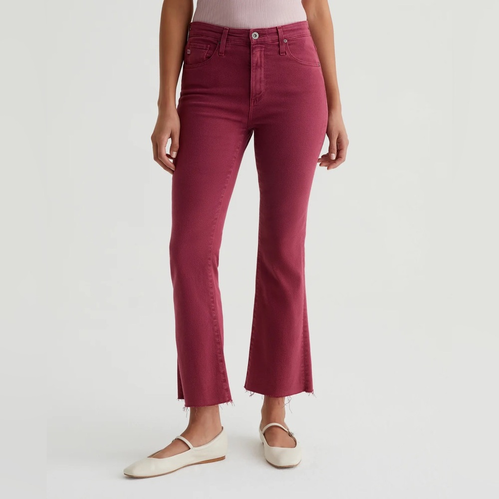 AG Adriano Goldschmied 24 Farrah Boot Crop Jeans Mid Rise Dark Twilight Magenta